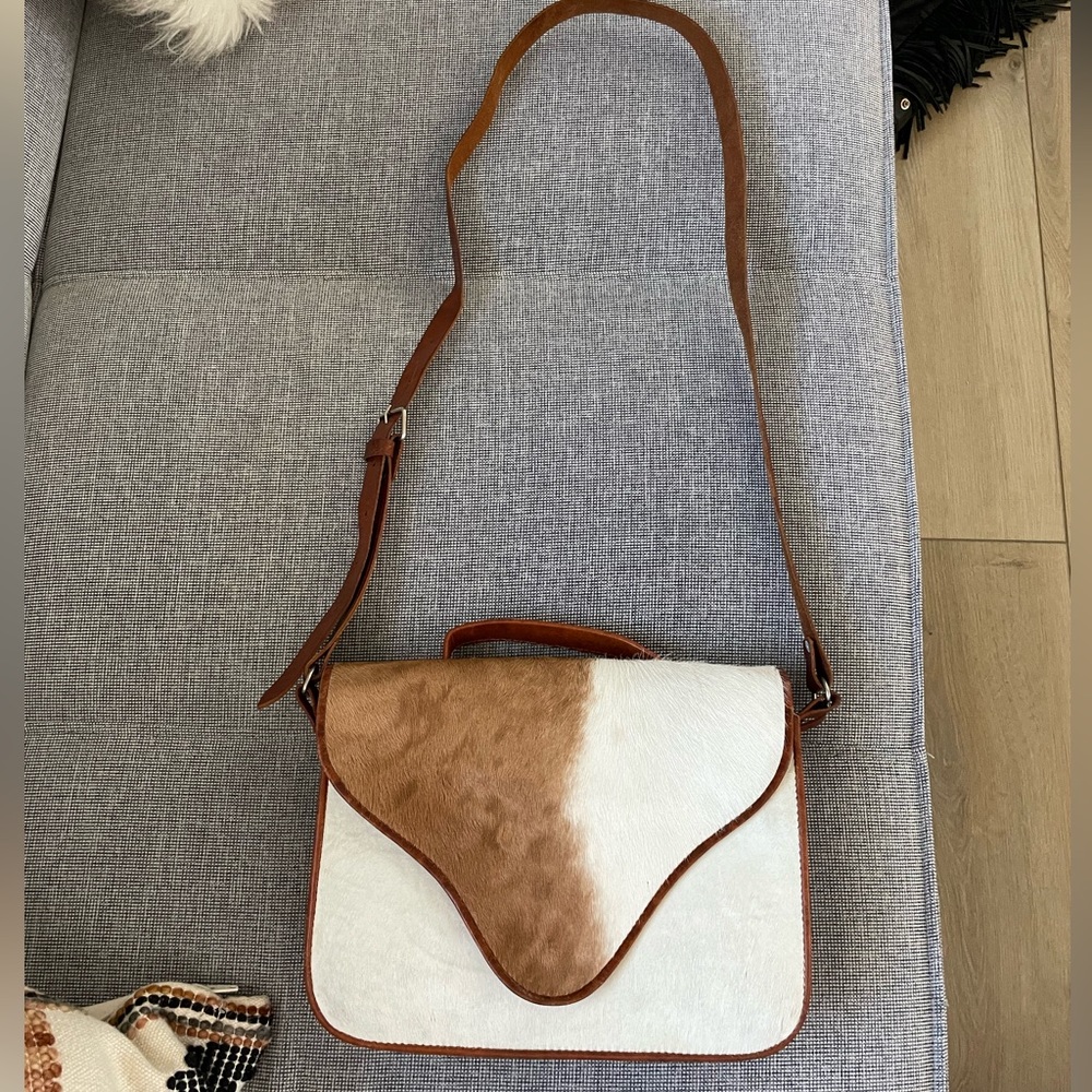 Genuine leather pony hair shoulder bag
